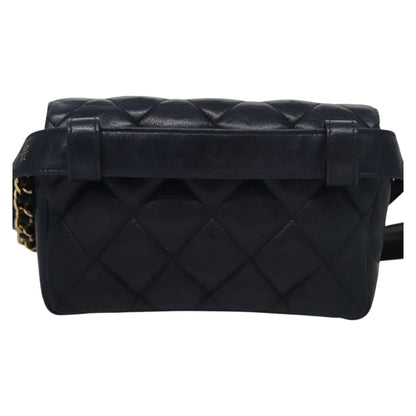 CHANEL Matelasse Chain Waist bag Lamb Skin Navy Gold CC bs21834