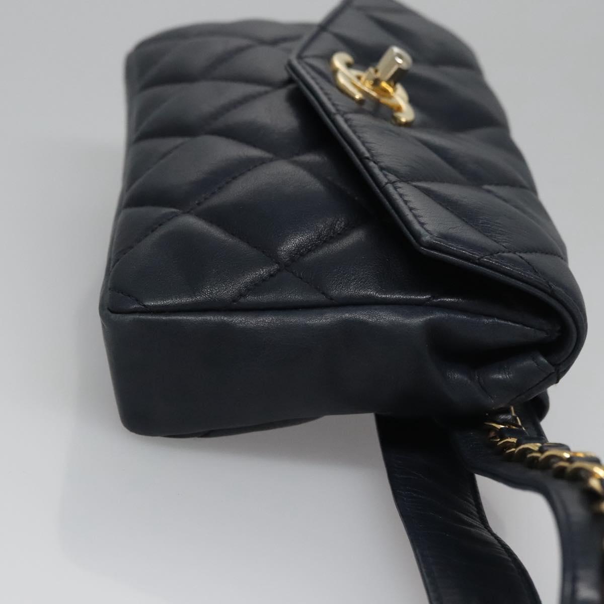 CHANEL Matelasse Chain Waist bag Lamb Skin Navy Gold CC bs21834