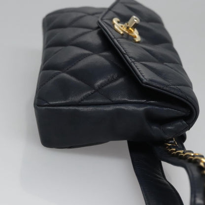 CHANEL Matelasse Chain Waist bag Lamb Skin Navy Gold CC bs21834