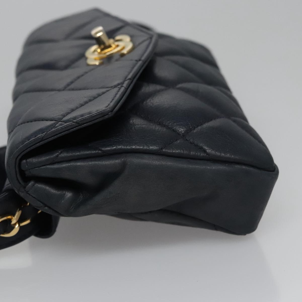 CHANEL Matelasse Chain Waist bag Lamb Skin Navy Gold CC bs21834