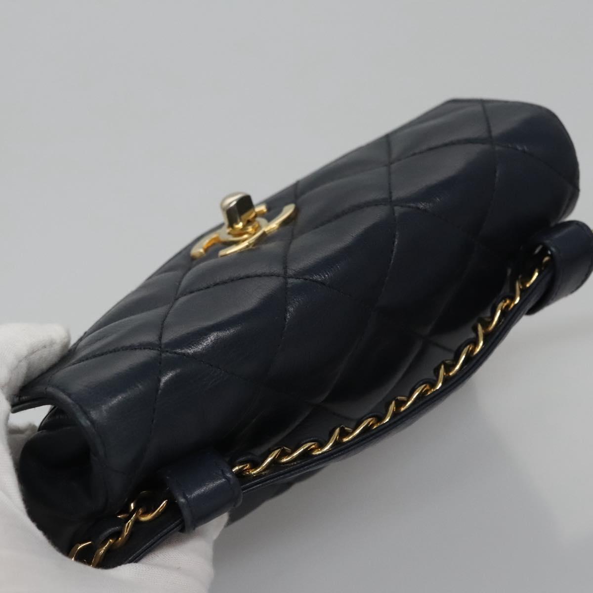 CHANEL Matelasse Chain Waist bag Lamb Skin Navy Gold CC bs21834