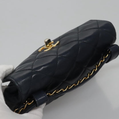 CHANEL Matelasse Chain Waist bag Lamb Skin Navy Gold CC bs21834