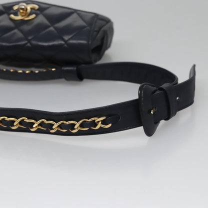 CHANEL Matelasse Chain Waist bag Lamb Skin Navy Gold CC bs21834
