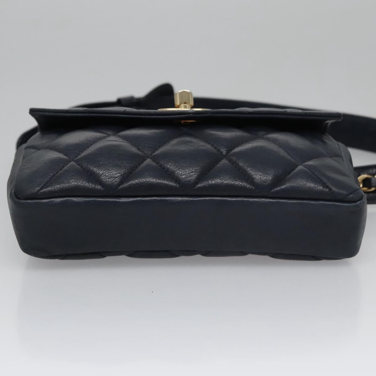 CHANEL Matelasse Chain Waist bag Lamb Skin Navy Gold CC bs21834
