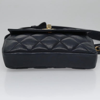 CHANEL Matelasse Chain Waist bag Lamb Skin Navy Gold CC bs21834