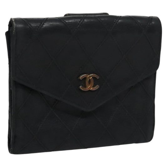 CHANEL Bicolore Wallet Leather Black Gold CC bs21857