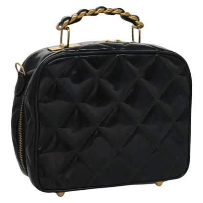 CHANEL Matelasse Hand Bag Patent leather Black Gold CC bs21938