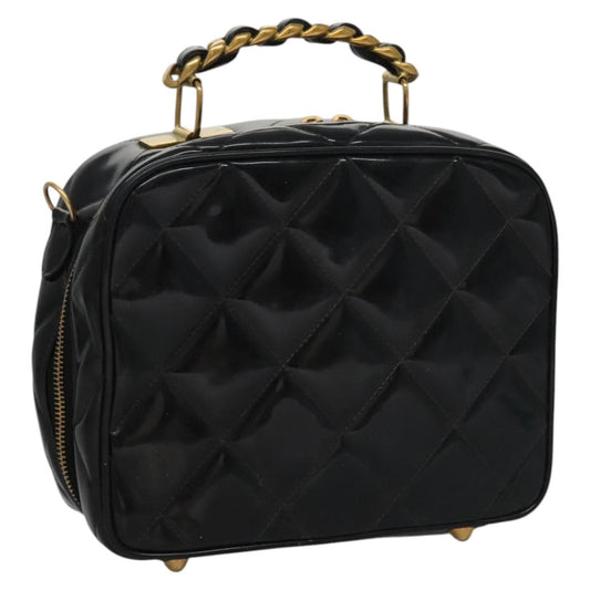 CHANEL Matelasse Hand Bag Patent leather Black Gold CC bs21938