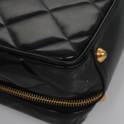 CHANEL Matelasse Hand Bag Patent leather Black Gold CC bs21938