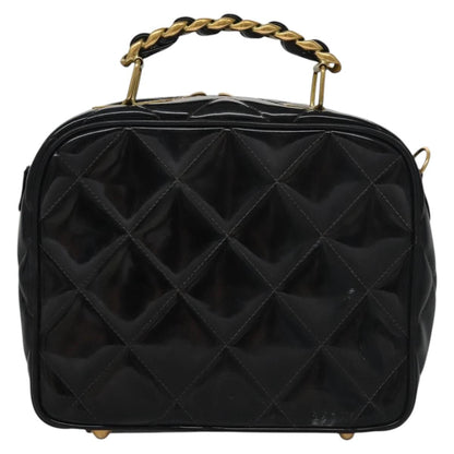 CHANEL Matelasse Hand Bag Patent leather Black Gold CC bs21938