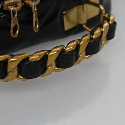 CHANEL Matelasse Hand Bag Patent leather Black Gold CC bs21938