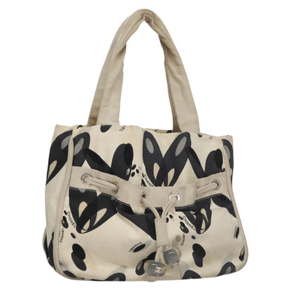 CHANEL Tote Bag Canvas White Black Silver CC bs22011