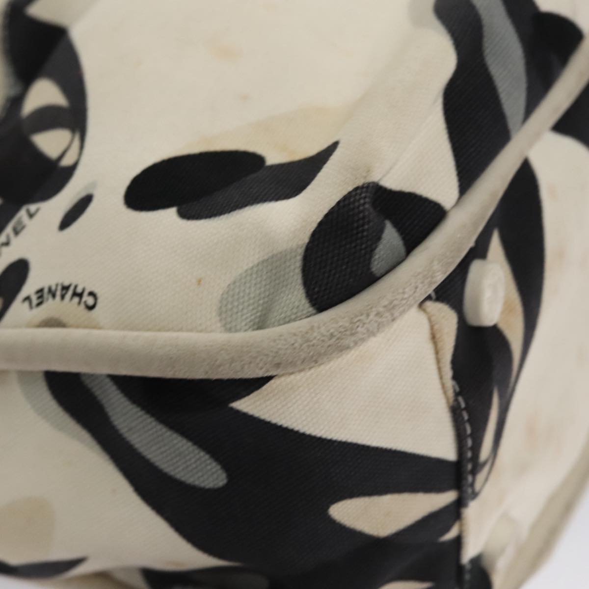 CHANEL Tote Bag Canvas White Black Silver CC bs22011