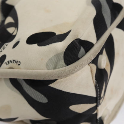 CHANEL Tote Bag Canvas White Black Silver CC bs22011