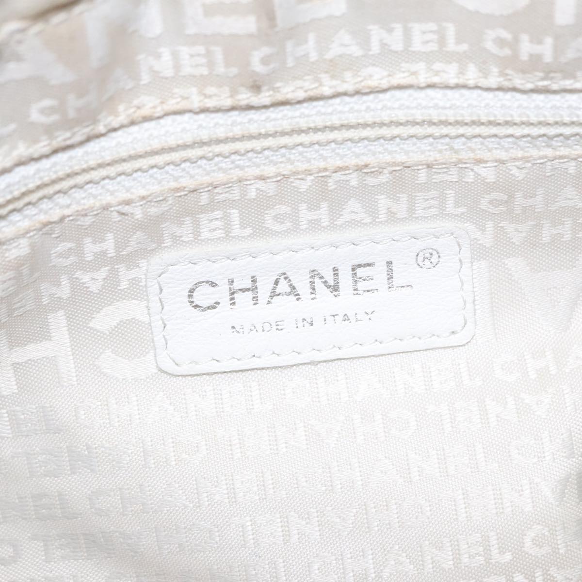 CHANEL Tote Bag Canvas White Black Silver CC bs22011