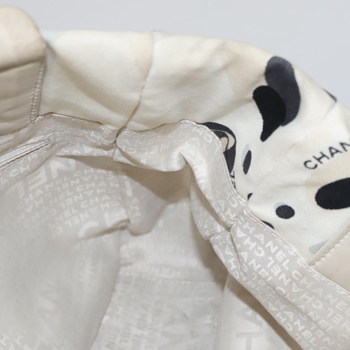 CHANEL Tote Bag Canvas White Black Silver CC bs22011