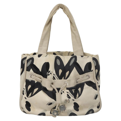 CHANEL Tote Bag Canvas White Black Silver CC bs22011