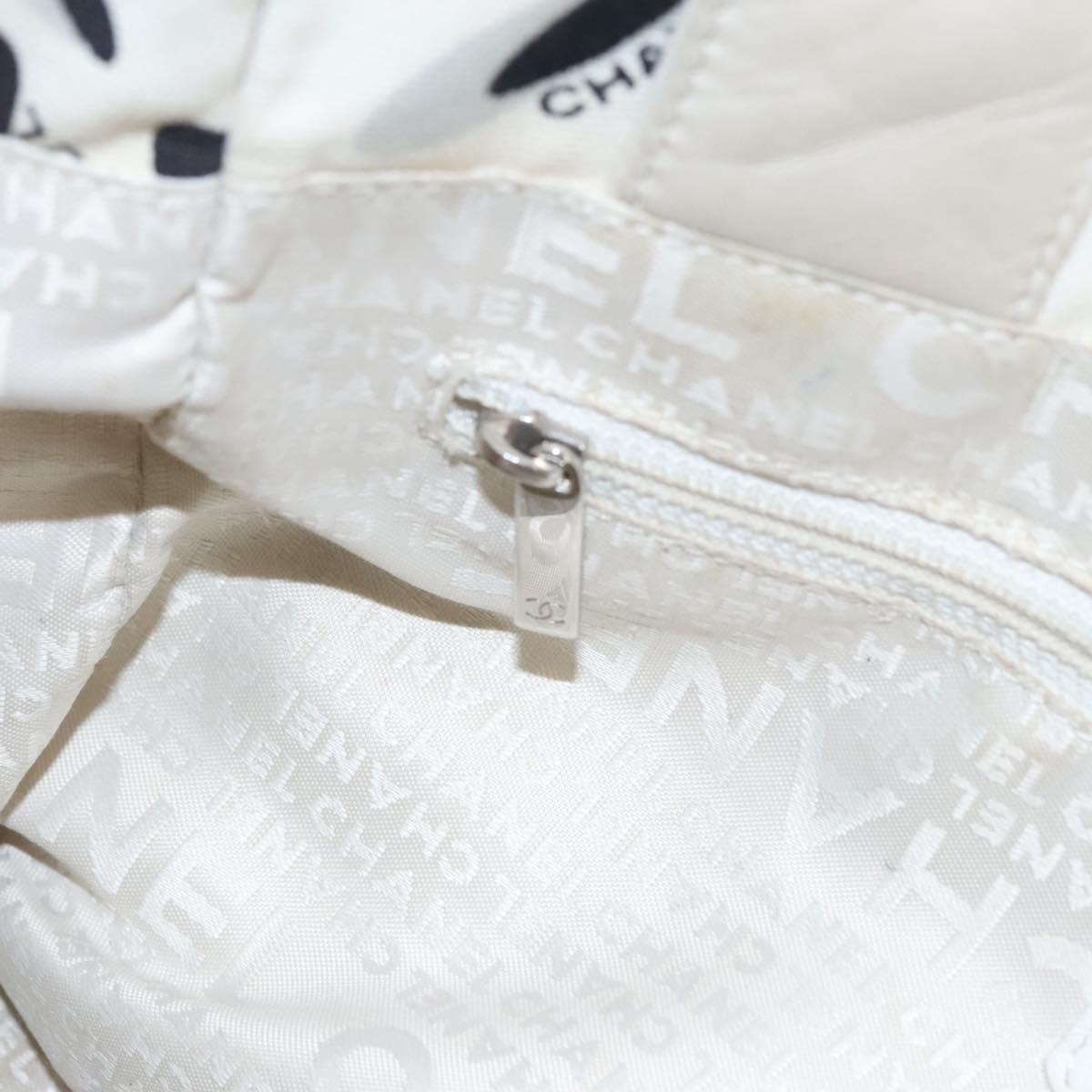CHANEL Tote Bag Canvas White Black Silver CC bs22011
