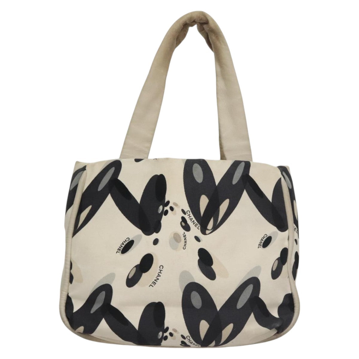 CHANEL Tote Bag Canvas White Black Silver CC bs22011