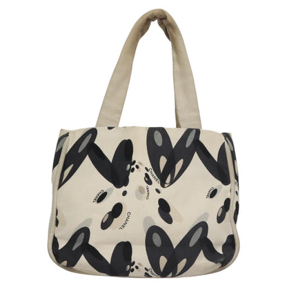 CHANEL Tote Bag Canvas White Black Silver CC bs22011