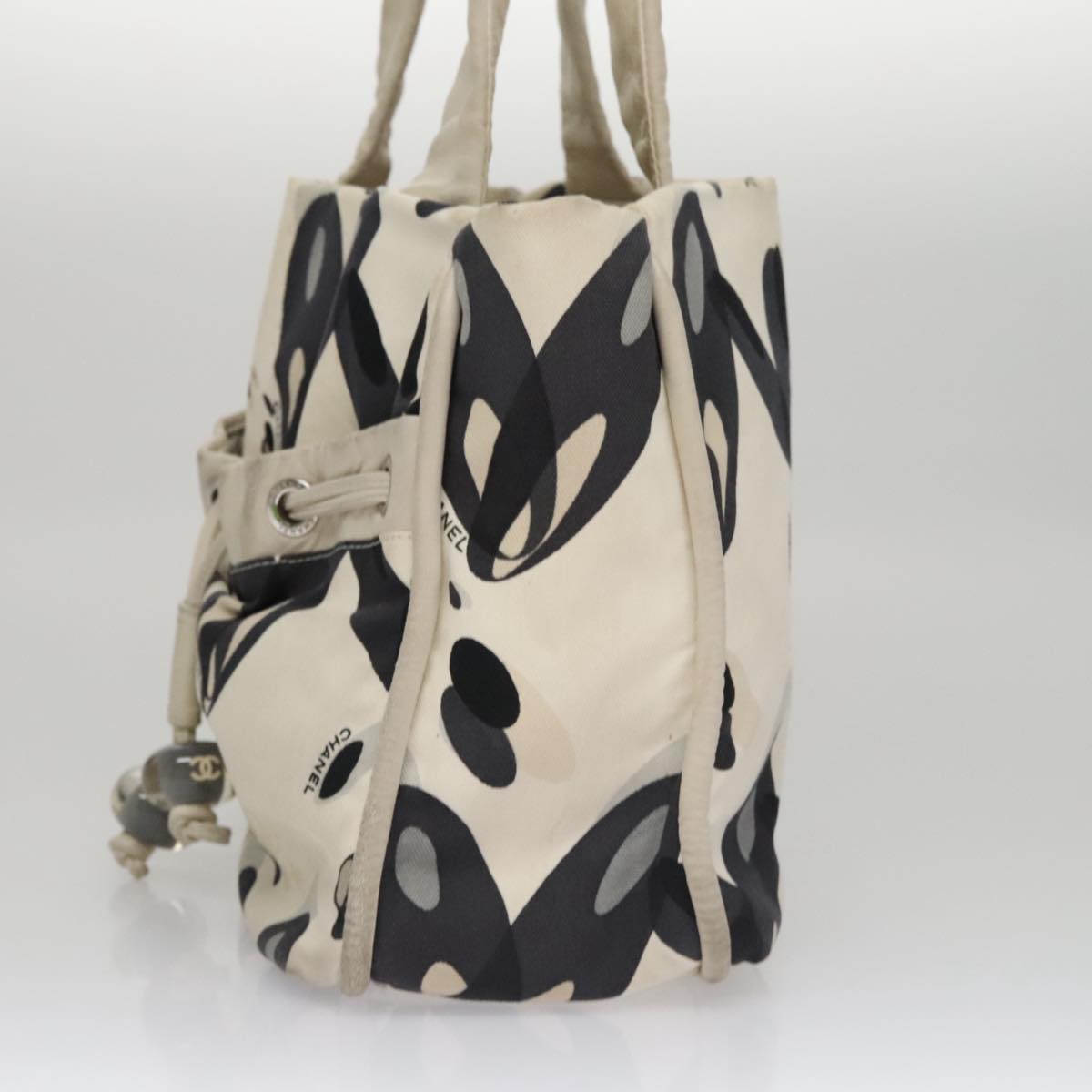 CHANEL Tote Bag Canvas White Black Silver CC bs22011