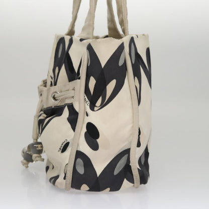 CHANEL Tote Bag Canvas White Black Silver CC bs22011