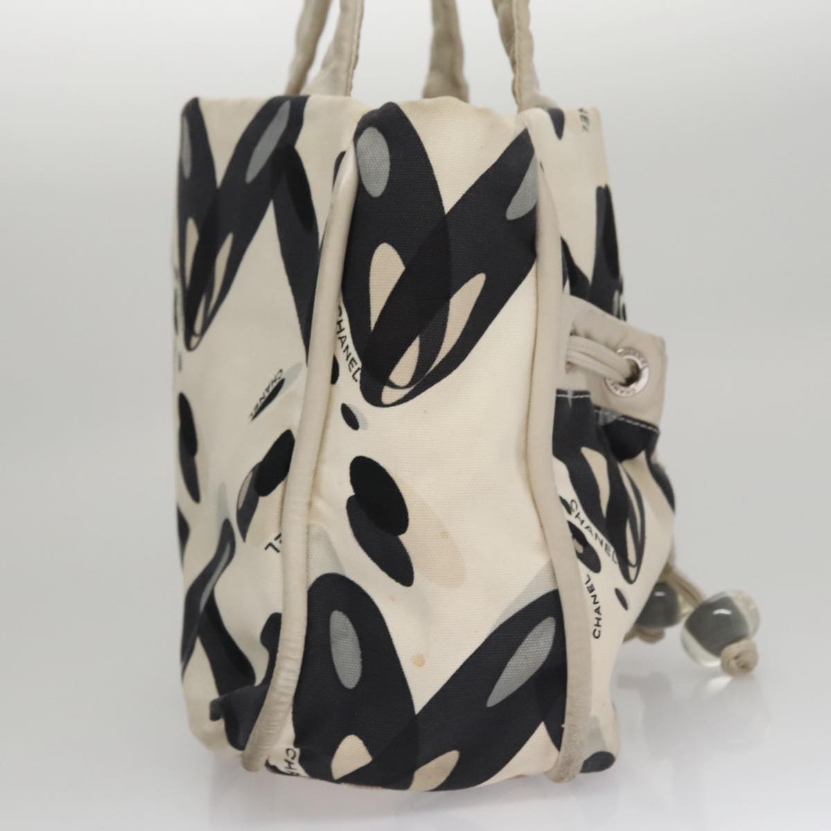 CHANEL Tote Bag Canvas White Black Silver CC bs22011