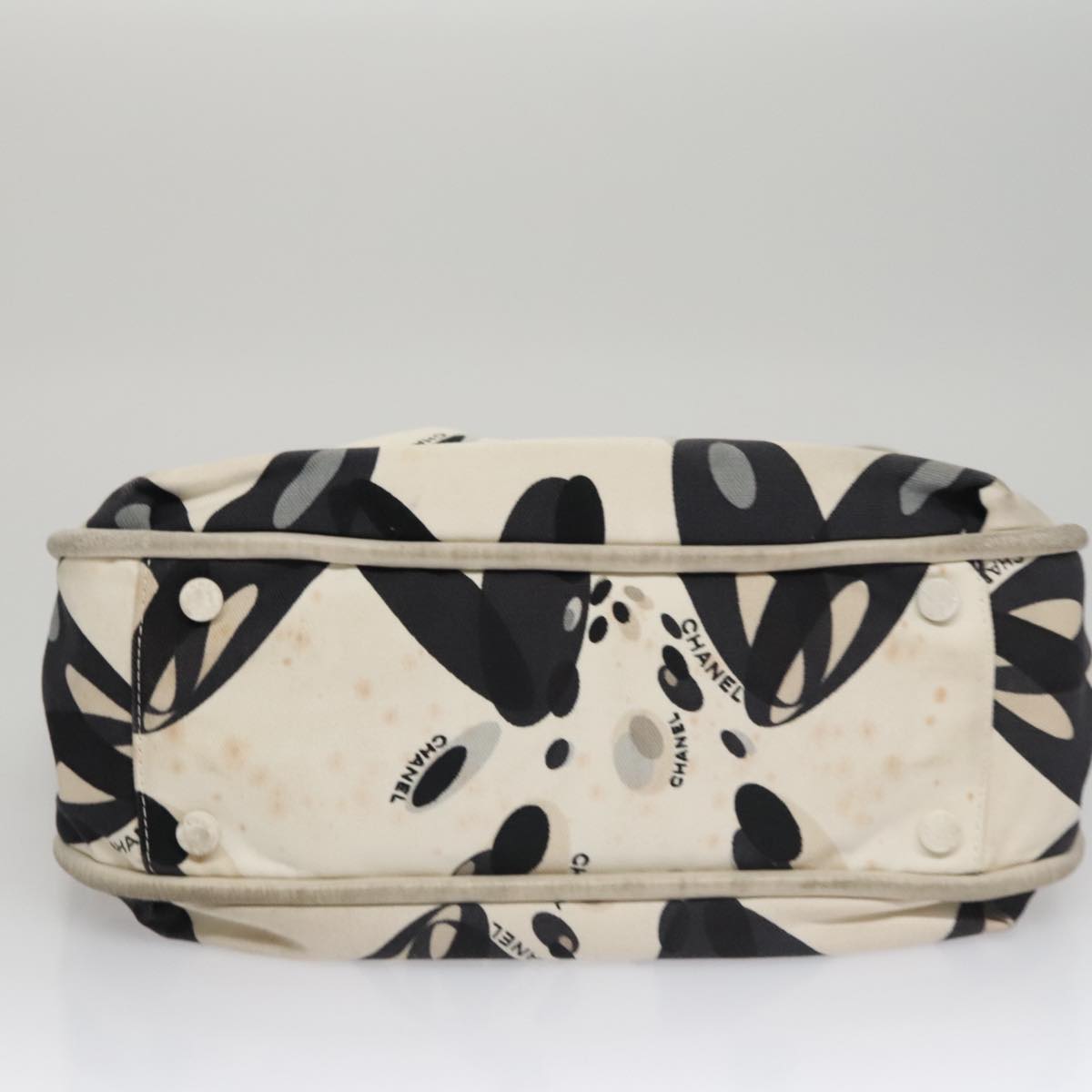 CHANEL Tote Bag Canvas White Black Silver CC bs22011