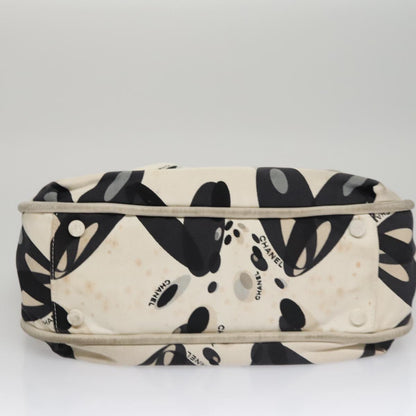 CHANEL Tote Bag Canvas White Black Silver CC bs22011
