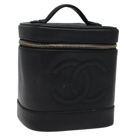 CHANEL COCO Mark Vanity Pouch Caviar Skin Black Gold CC bs22046