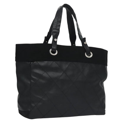 CHANEL Paris Biarritz MM Tote Bag Coated Canvas Black Silver CC bs22052
