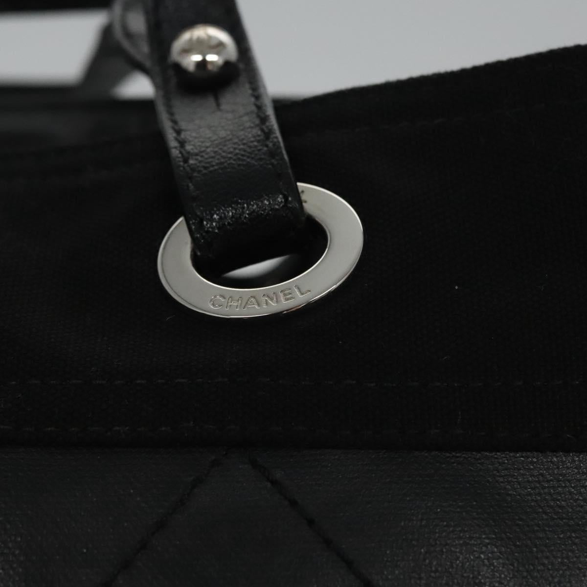 CHANEL Paris Biarritz MM Tote Bag Coated Canvas Black Silver CC bs22052