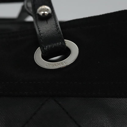 CHANEL Paris Biarritz MM Tote Bag Coated Canvas Black Silver CC bs22052