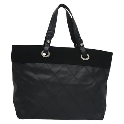CHANEL Paris Biarritz MM Tote Bag Coated Canvas Black Silver CC bs22052