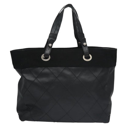 CHANEL Paris Biarritz MM Tote Bag Coated Canvas Black Silver CC bs22052