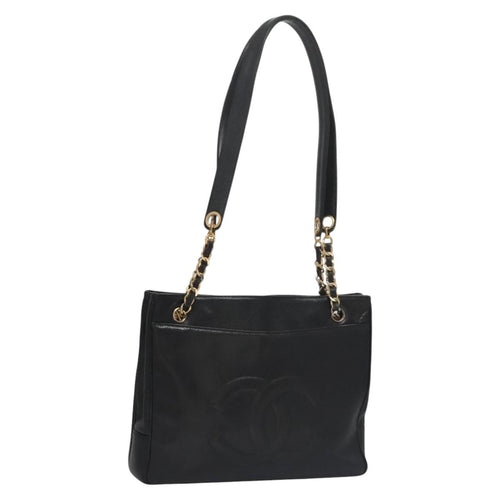 CHANEL Big COCO Mark Chain Tote Bag Caviar Skin Black Gold CC bs22057