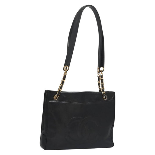 CHANEL Big COCO Mark Chain Tote Bag Caviar Skin Black Gold CC bs22057
