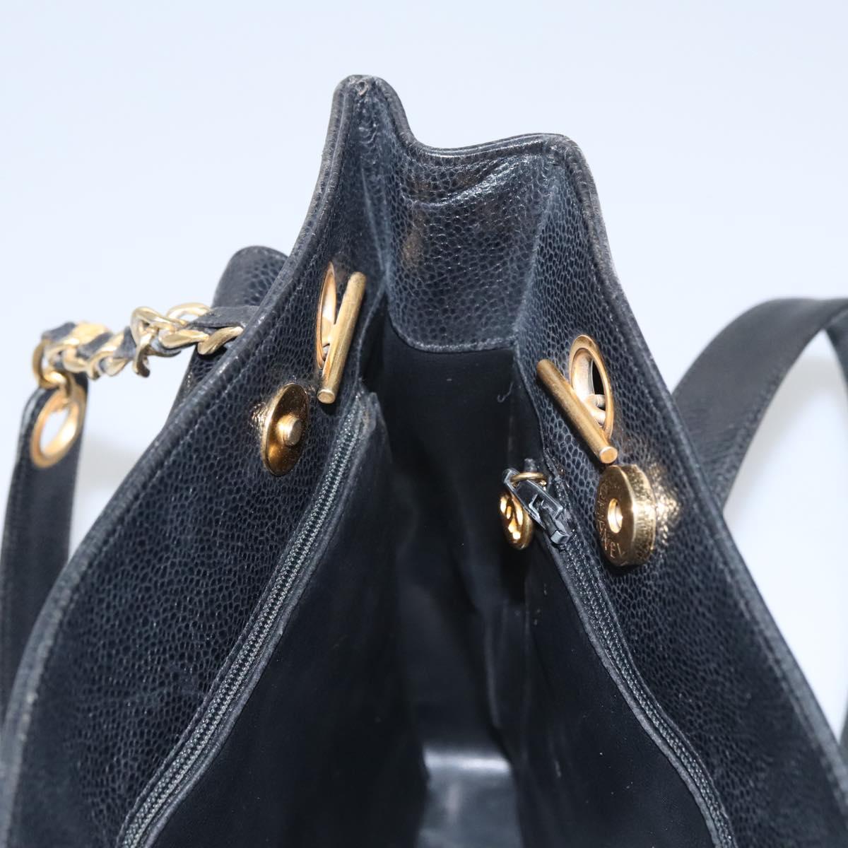 CHANEL Big COCO Mark Chain Tote Bag Caviar Skin Black Gold CC bs22057