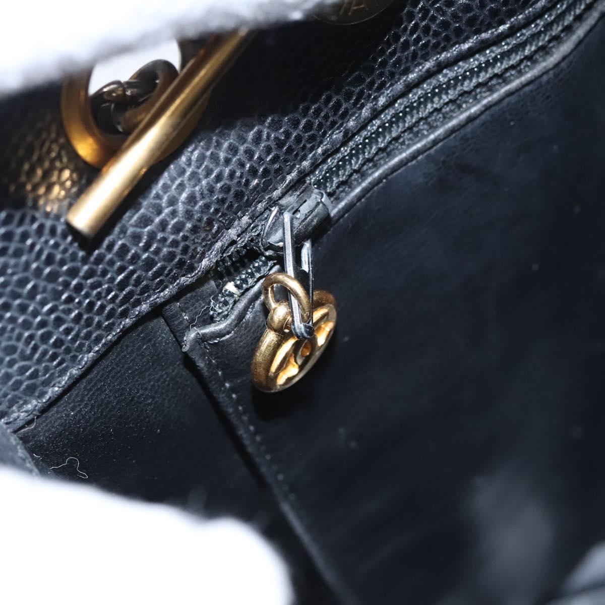 CHANEL Big COCO Mark Chain Tote Bag Caviar Skin Black Gold CC bs22057