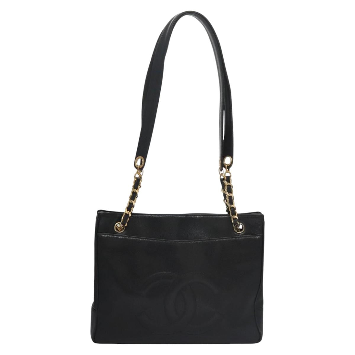 CHANEL Big COCO Mark Chain Tote Bag Caviar Skin Black Gold CC bs22057