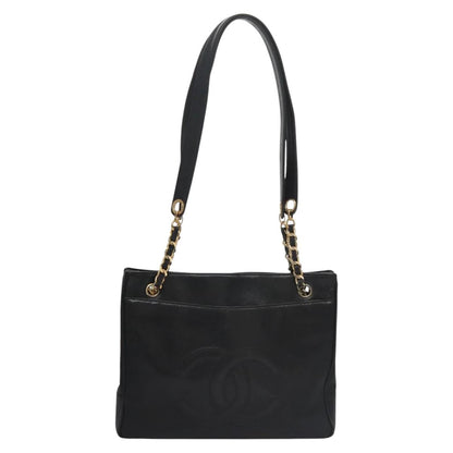 CHANEL Big COCO Mark Chain Tote Bag Caviar Skin Black Gold CC bs22057