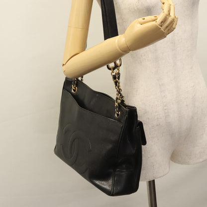 CHANEL Big COCO Mark Chain Tote Bag Caviar Skin Black Gold CC bs22057