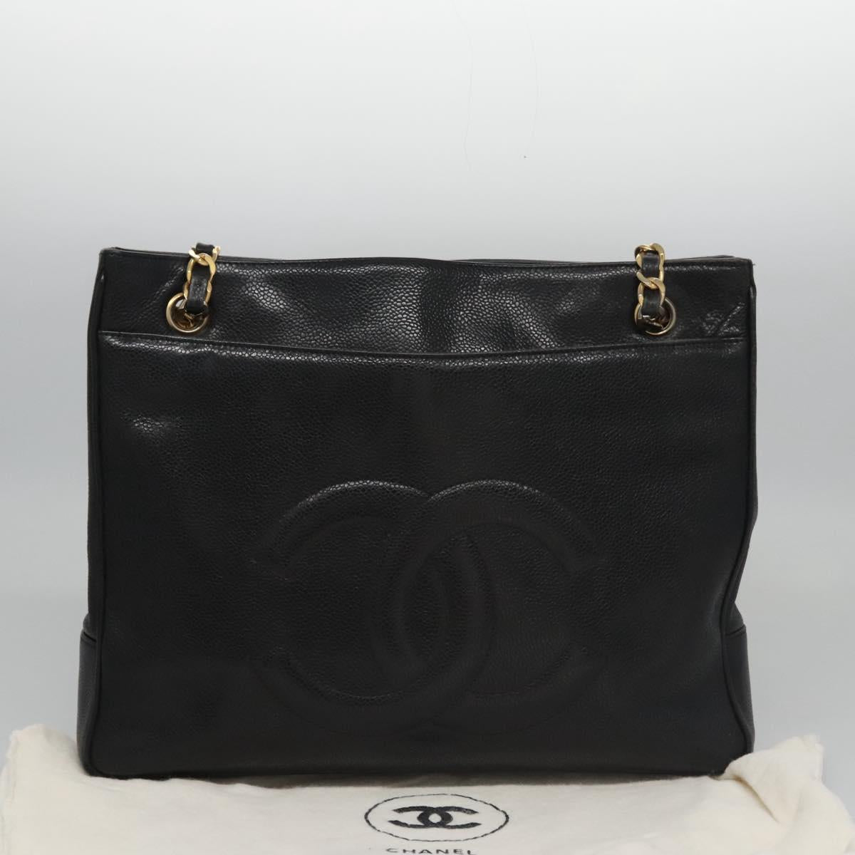 CHANEL Big COCO Mark Chain Tote Bag Caviar Skin Black Gold CC bs22057