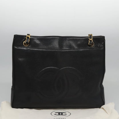 CHANEL Big COCO Mark Chain Tote Bag Caviar Skin Black Gold CC bs22057