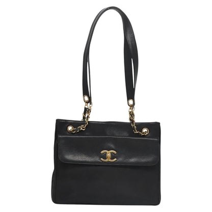 CHANEL Big COCO Mark Chain Tote Bag Caviar Skin Black Gold CC bs22057