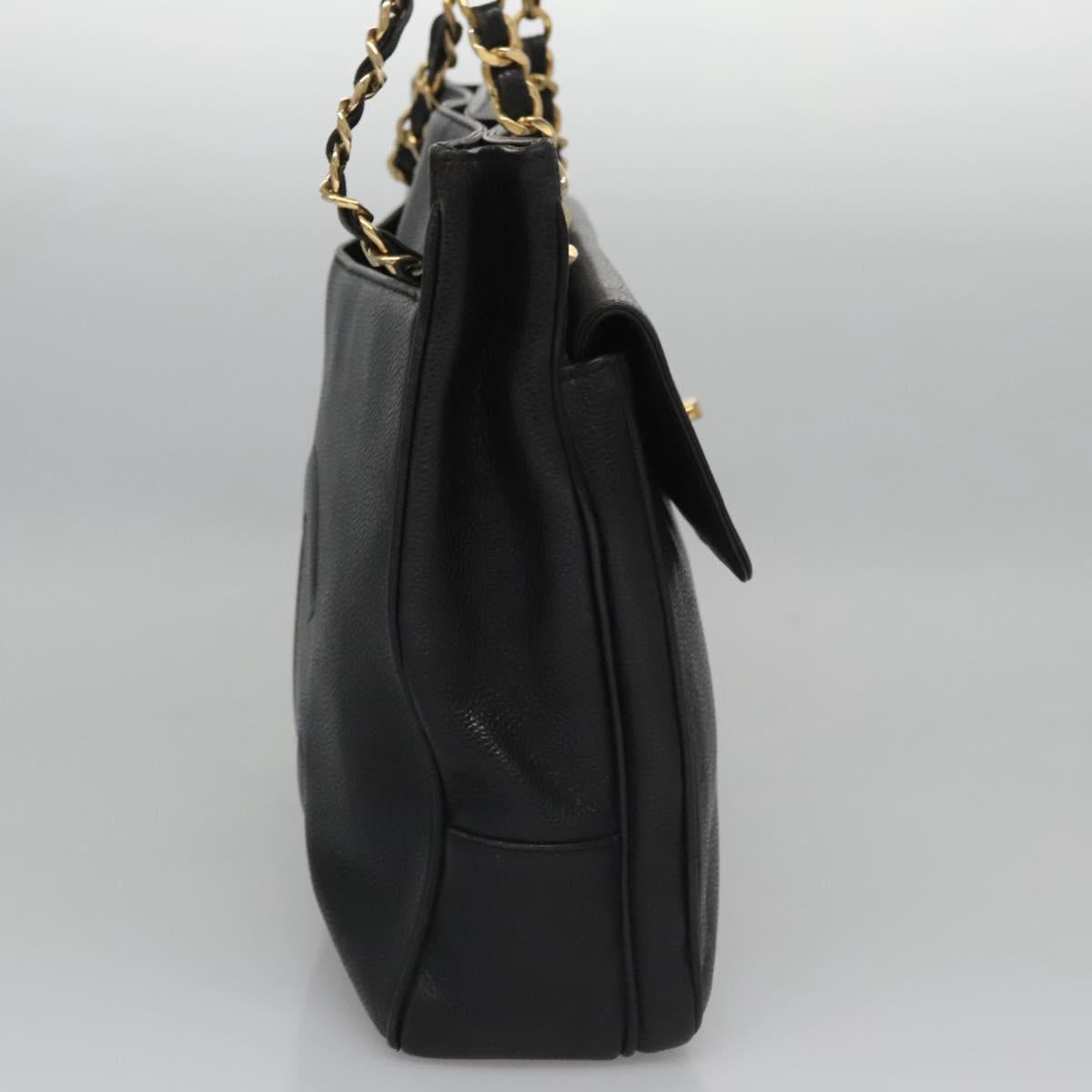 CHANEL Big COCO Mark Chain Tote Bag Caviar Skin Black Gold CC bs22057