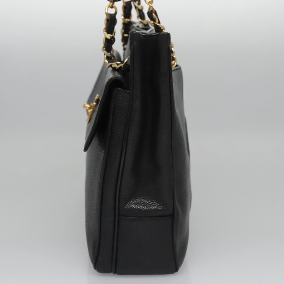 CHANEL Big COCO Mark Chain Tote Bag Caviar Skin Black Gold CC bs22057