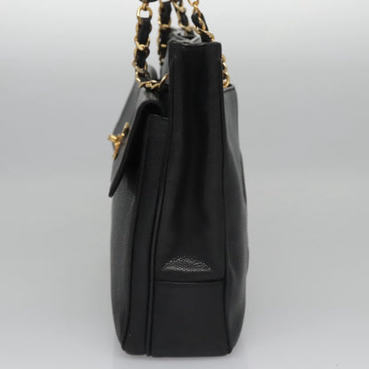 CHANEL Big COCO Mark Chain Tote Bag Caviar Skin Black Gold CC bs22057