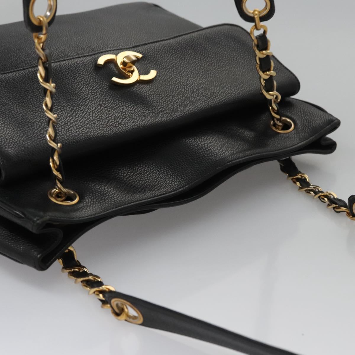 CHANEL Big COCO Mark Chain Tote Bag Caviar Skin Black Gold CC bs22057