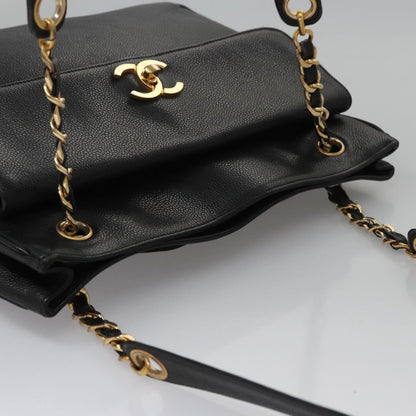 CHANEL Big COCO Mark Chain Tote Bag Caviar Skin Black Gold CC bs22057